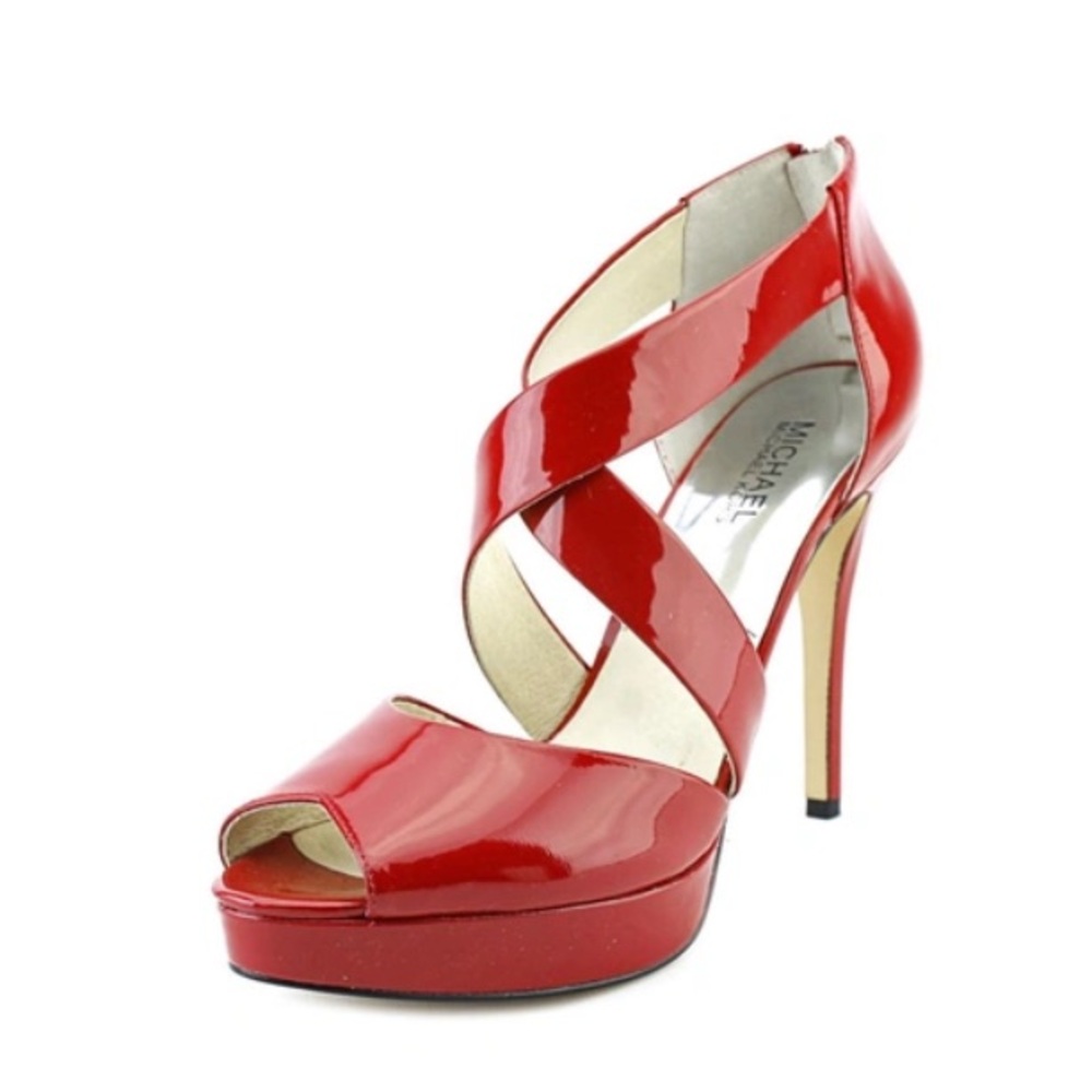 ARIEL PLATFORM OPEN TOE PATENT LEATHER PLATFORM SANDAL' IN RED size 7.5
